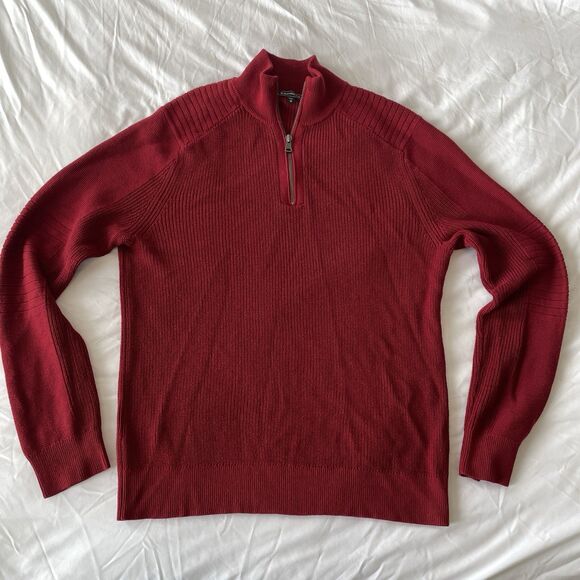 100% COTTON Y2K Express Quarter Zip Mock Neck Red Moto Sweater Red Mens Size M - Picture 1 of 10